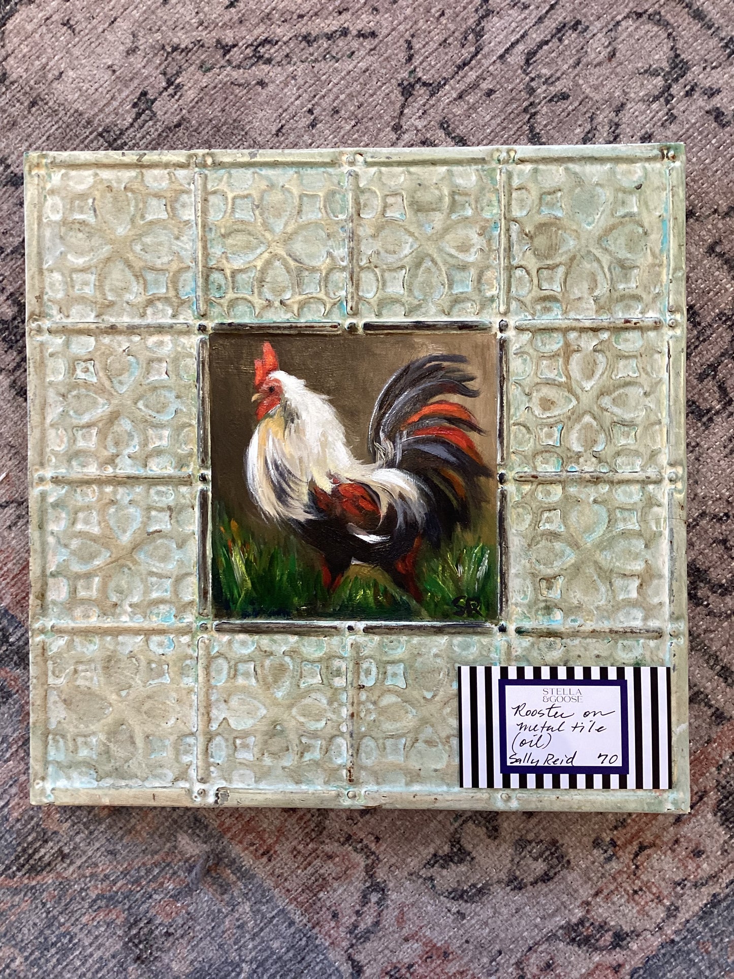 Rooster on Tile by Sally Reid
