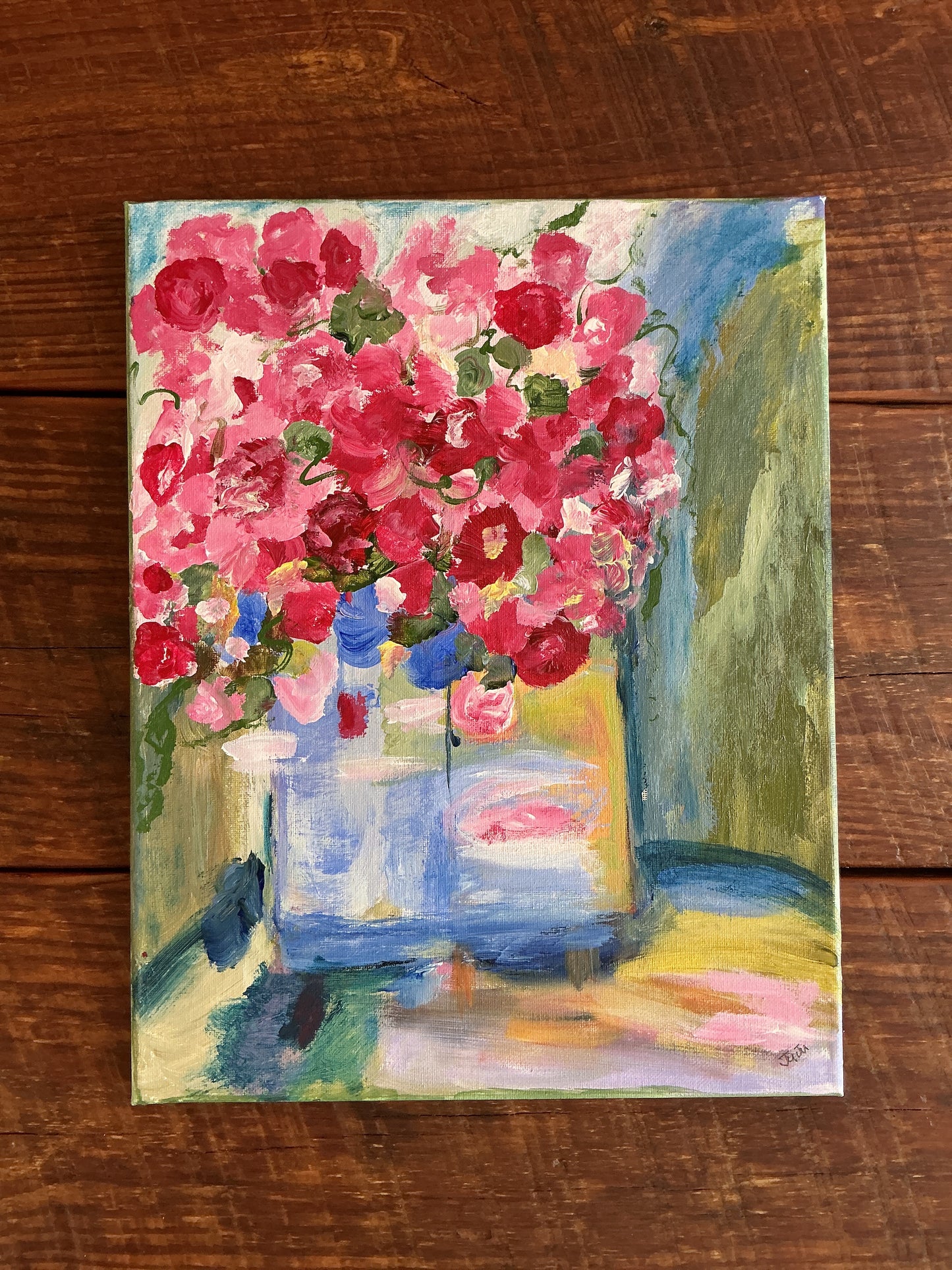 Blue Background Floral by Juju - 11x14