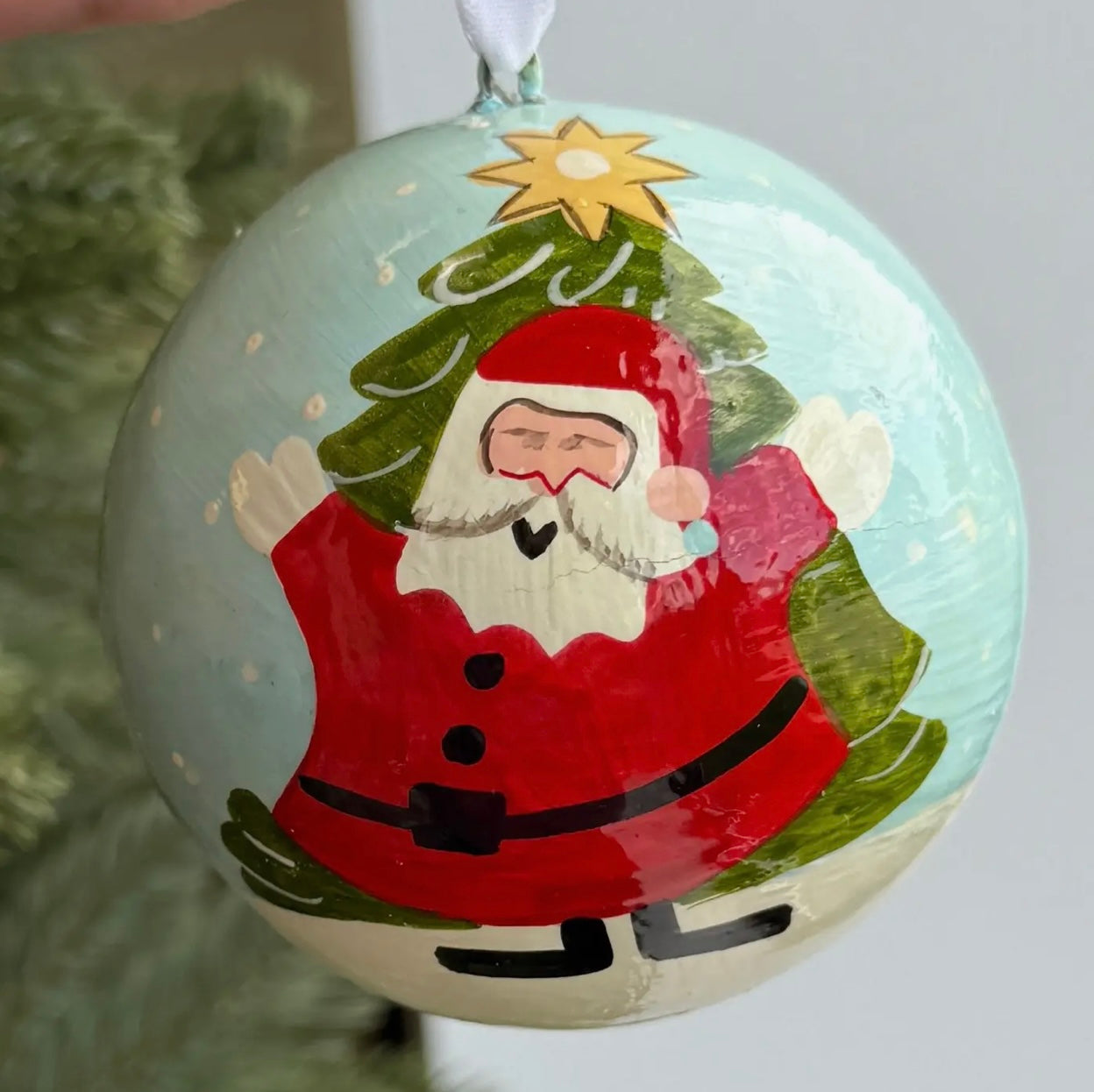 Santa Paper Mache Ball Ornament