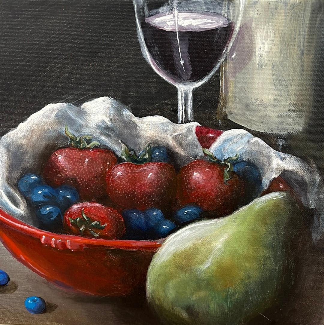 Pear,Strawberries and Blueberries by Ron Brown