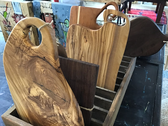 Charcuterie Boards, wooden benches, and accessories