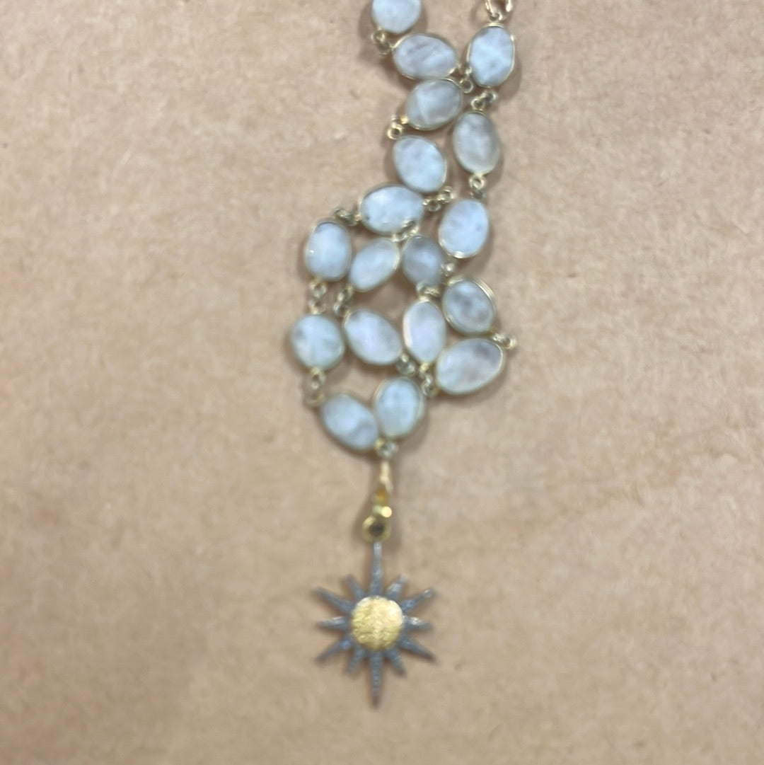Moonstone chain w/GF pave diamond pendant