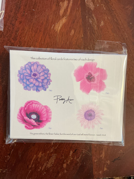 Patty Ann Notecard set Pink & Purple Flowers