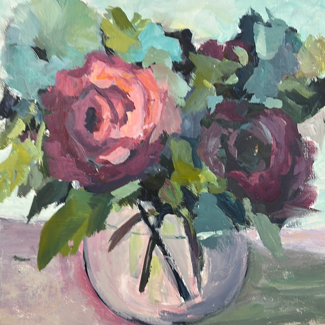 Pink and Purple Roses by Cindy Hawkes