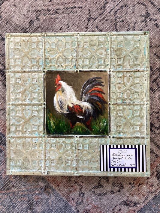 Rooster on Tile by Sally Reid