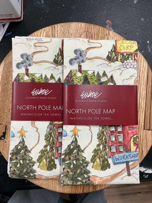 North Pole Map - Watercolor Tea Towel