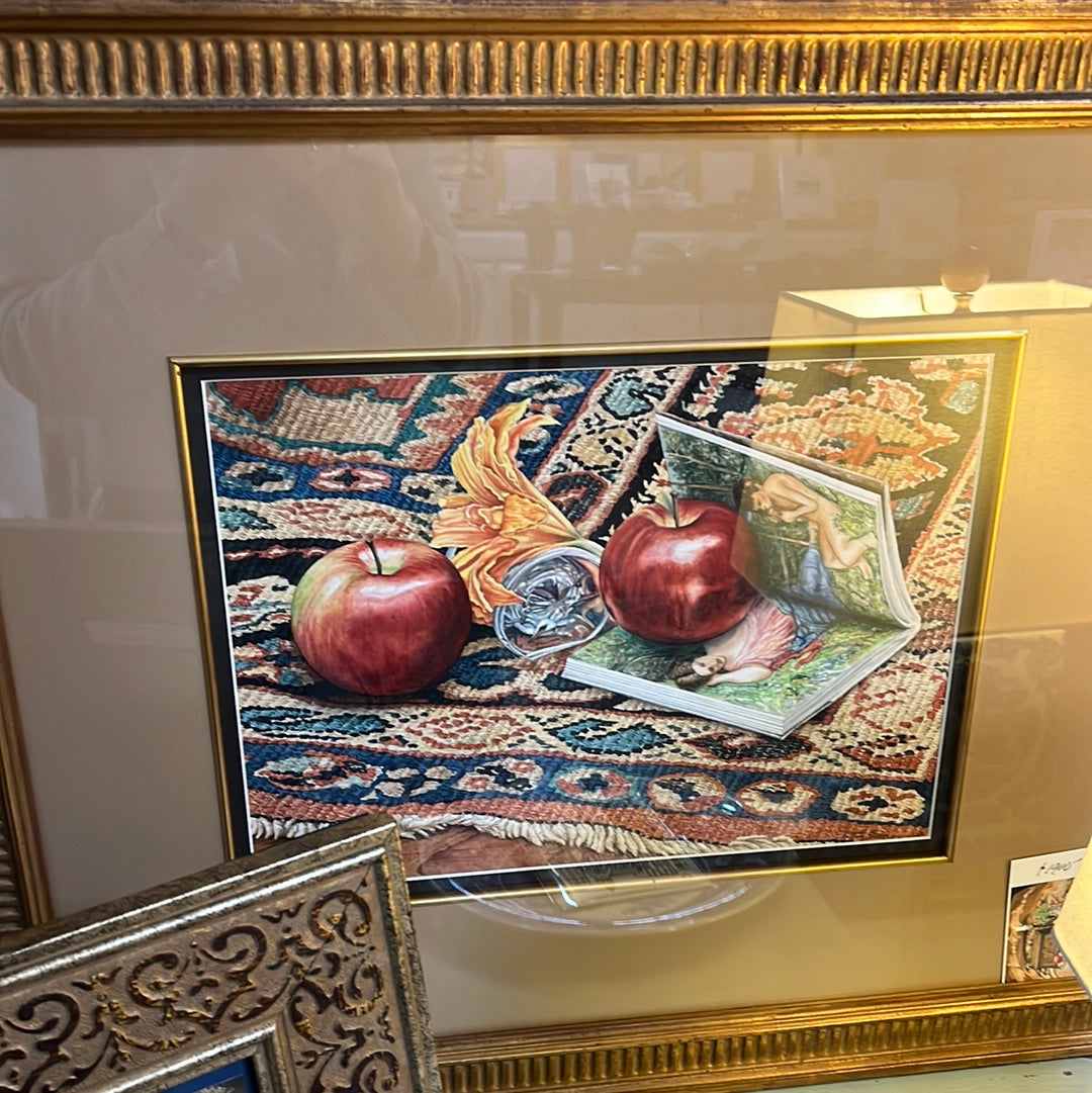Two Apples on Turkish Rug (Watercolor)