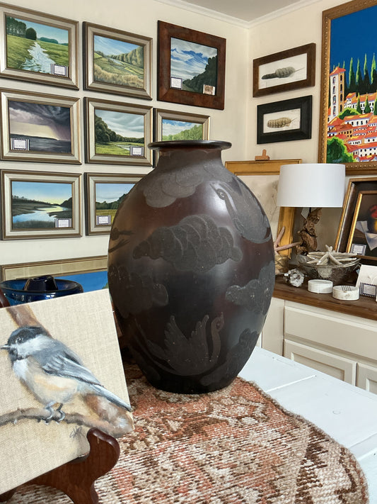 Marcelo Prado Peruvian Art Pottery Vase Bird Motif