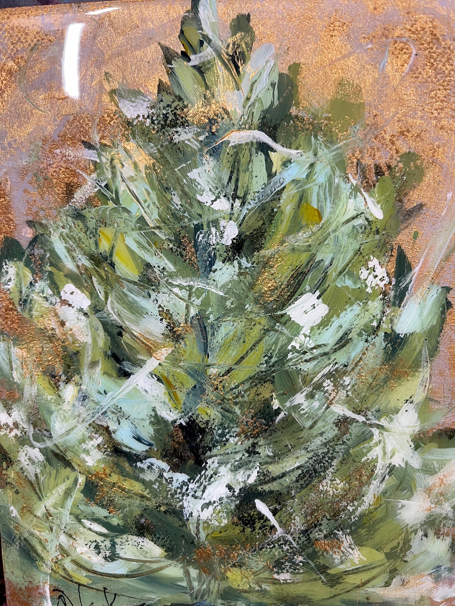 Green/Gold Resin Tree by Cindy Hawkes