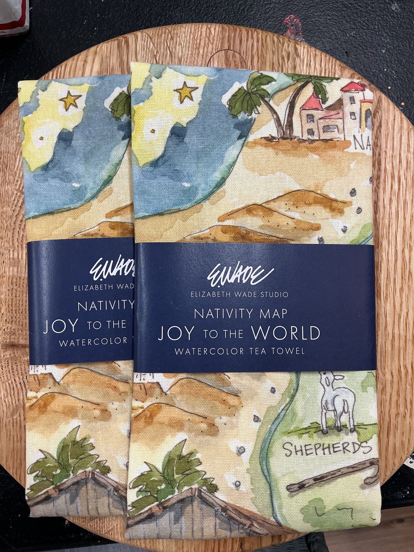 Nativity Map Joy to the world - Watercolor Tea Towel