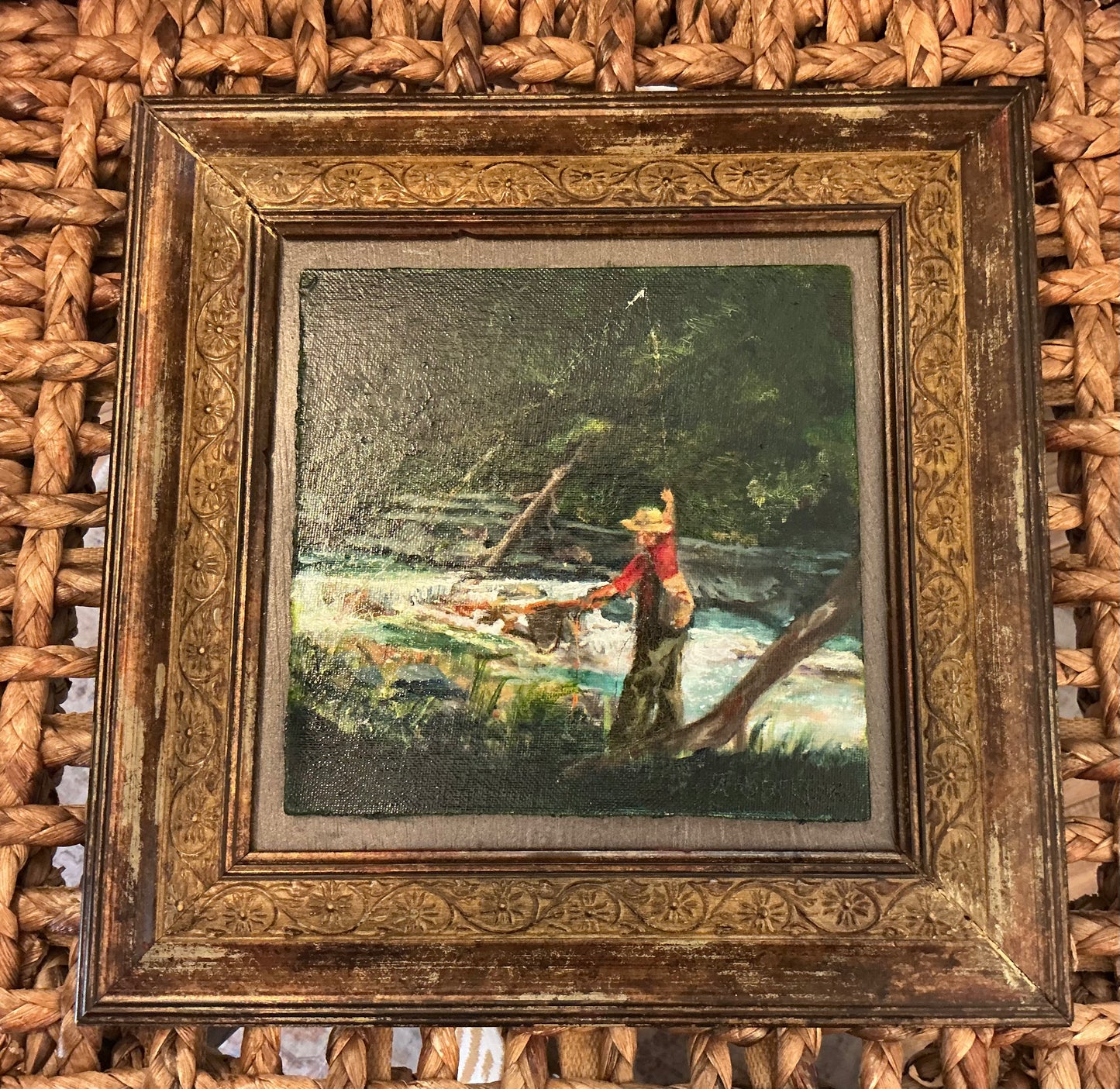 Fishing the Creek Oil on Plywood