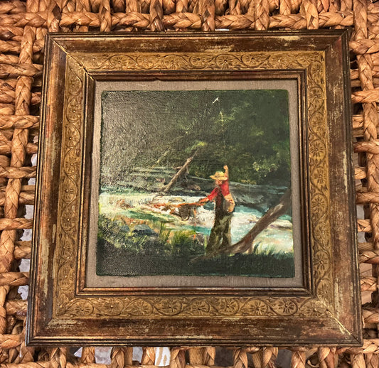 Fishing the Creek Oil on Plywood