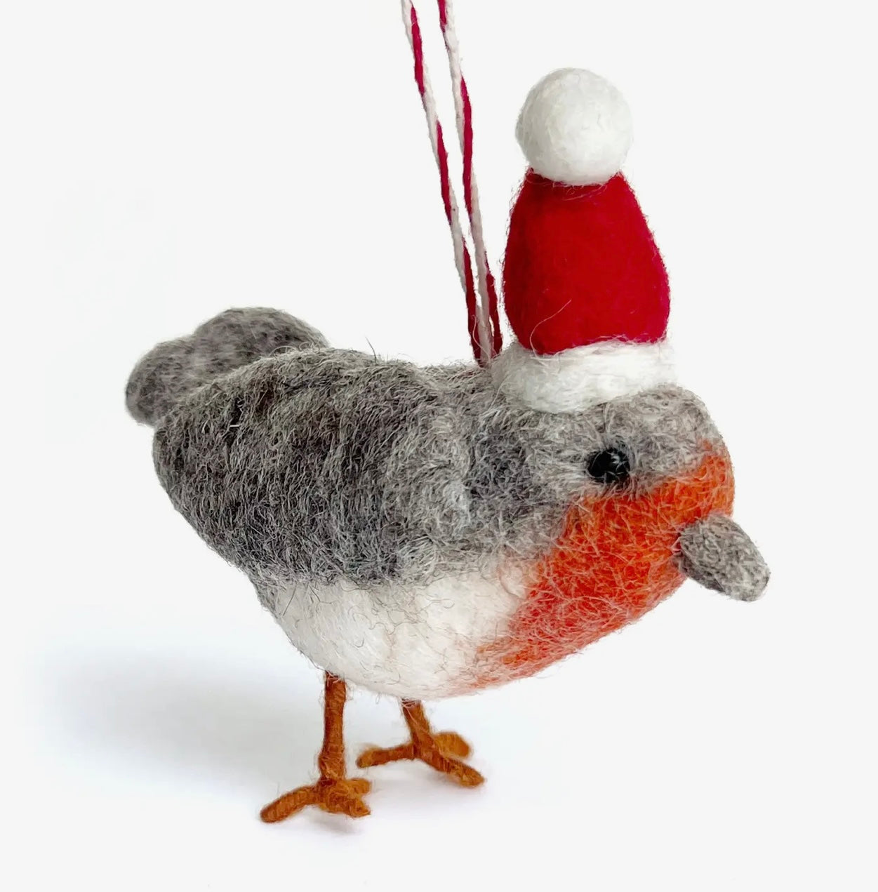Bird in Santa Hat Wool Ornament