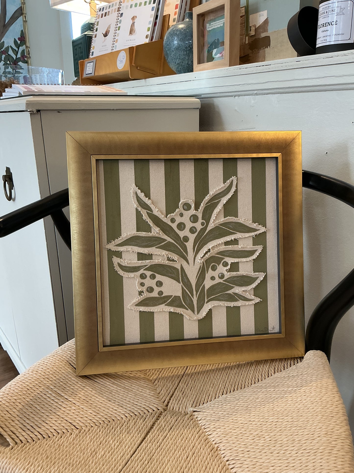 Botanical Striped Overlay in Gold & Green