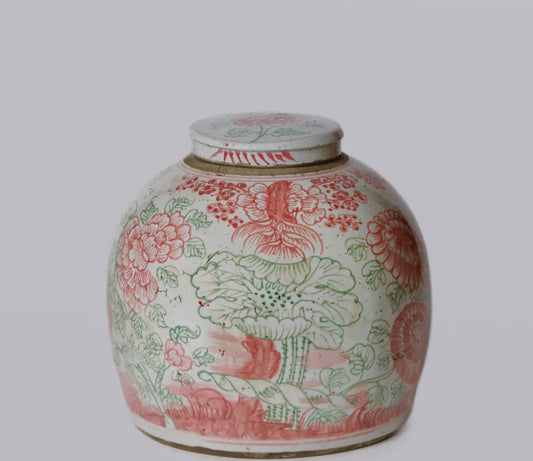 Pink and Green Porcelain Four Seasons Jar