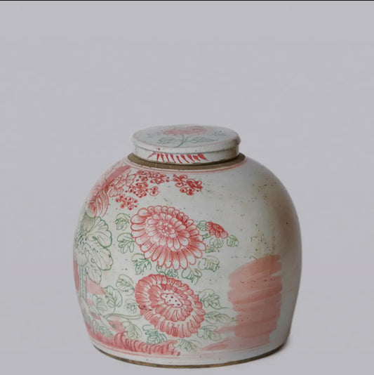 Pink and Green Porcelain Four Seasons Jar