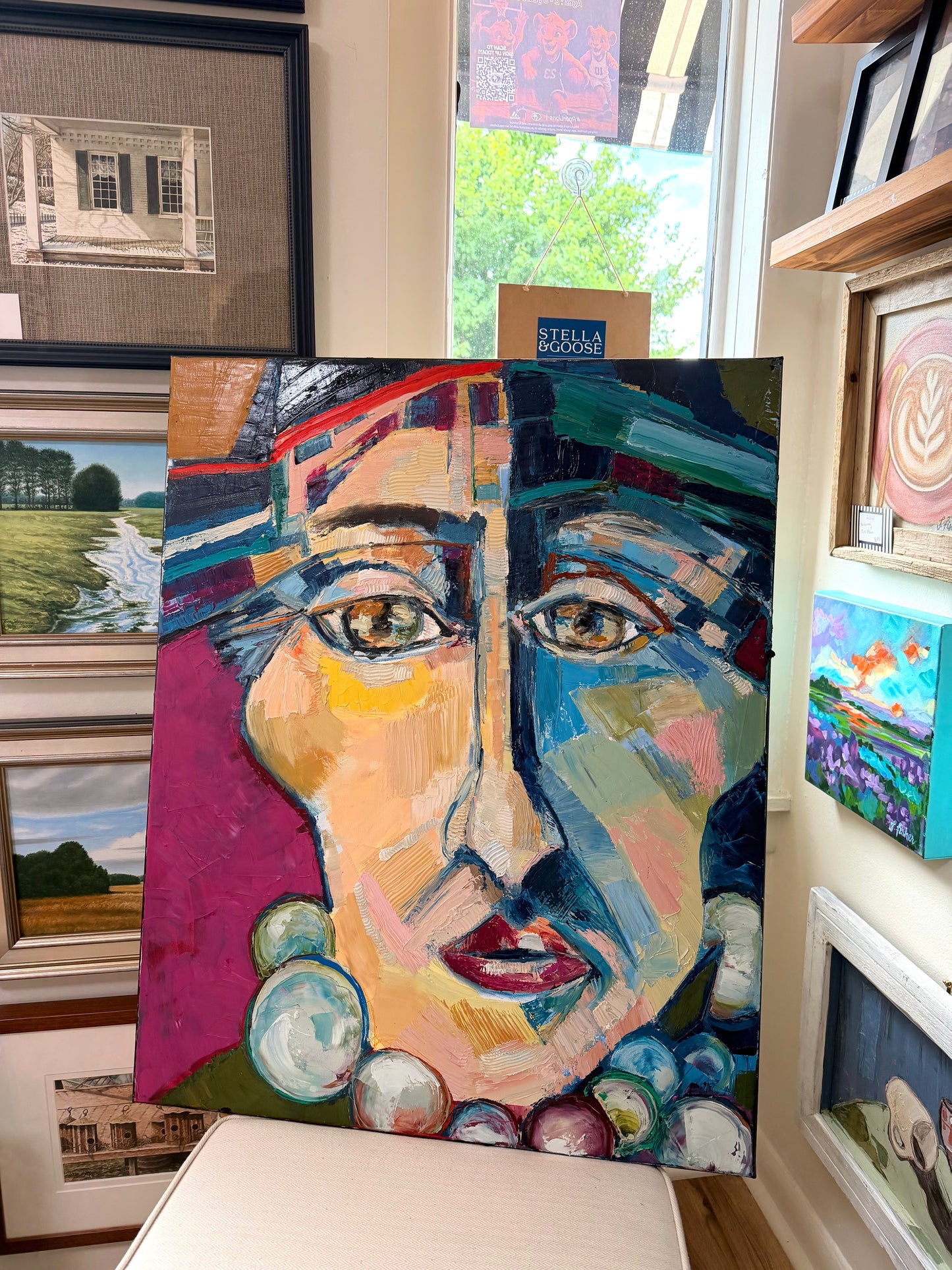 “She kept all her conflicts under the same hat and accessorized with potential weaponry”, Painting by Jayne Jackson