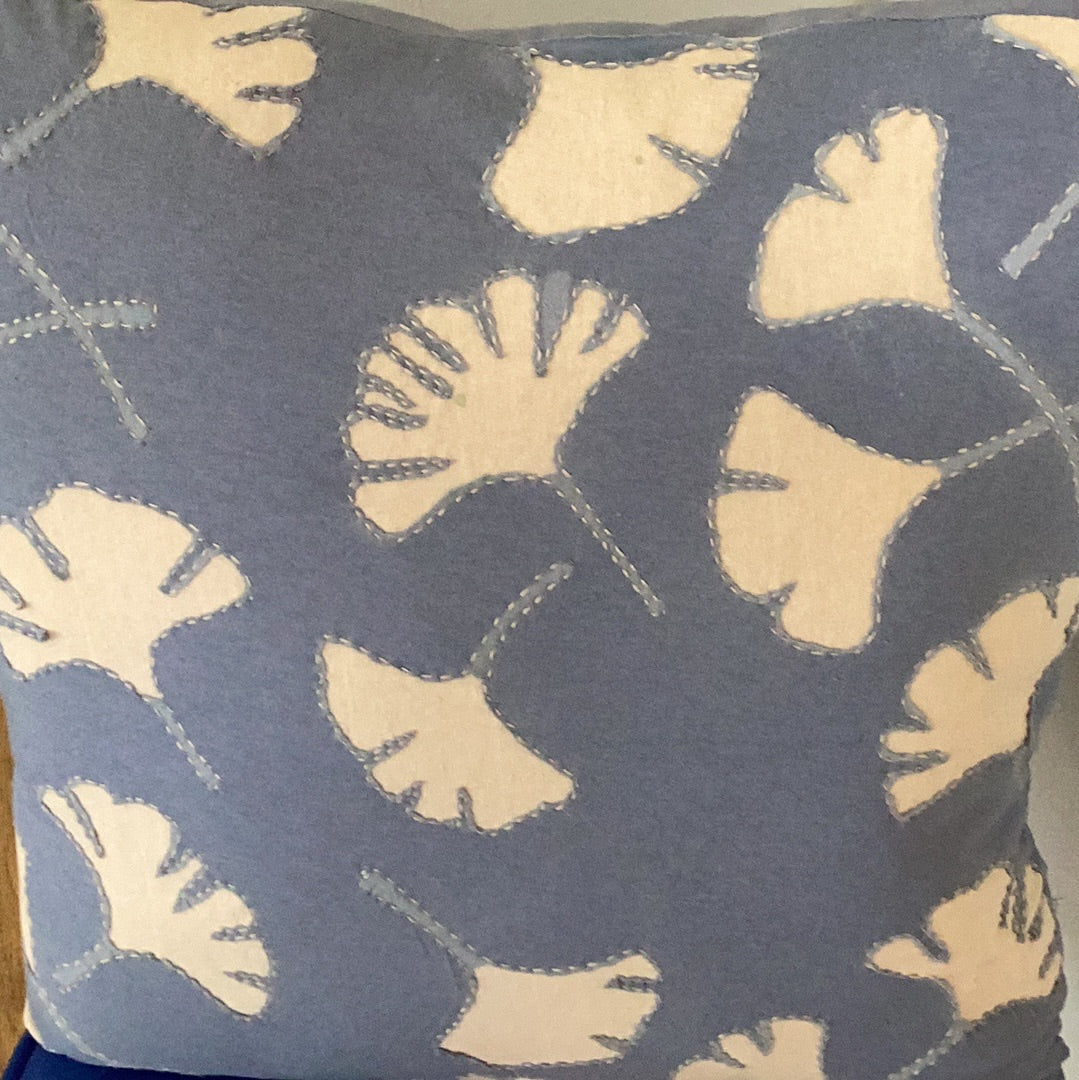 Blue Ginko Pillow by Anne Roy