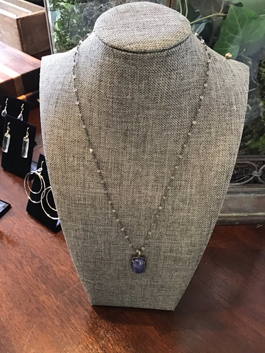 Tanzanite Pave Diamond Pendant on Oxidized Silver Chain w Smoky Quartz