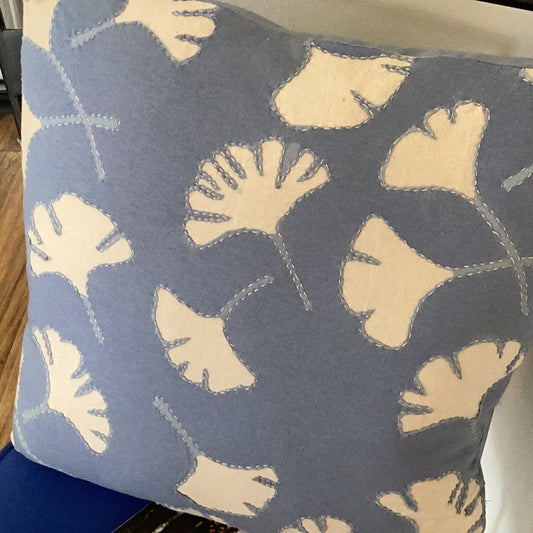 Blue Ginko Pillow by Anne Roy